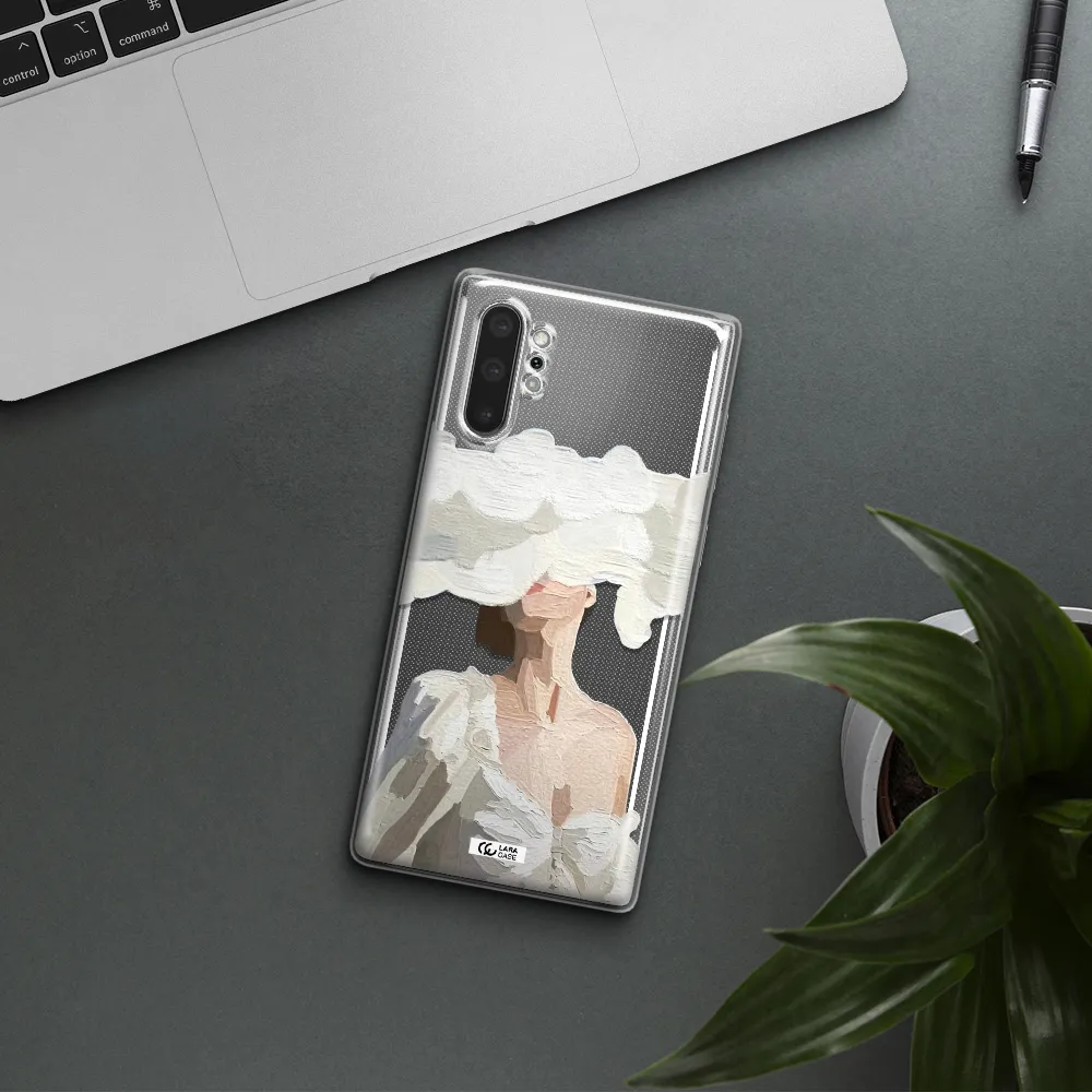 a woman with a cloud covering her face Samsung Note 10 Plus Clear TPU Case
