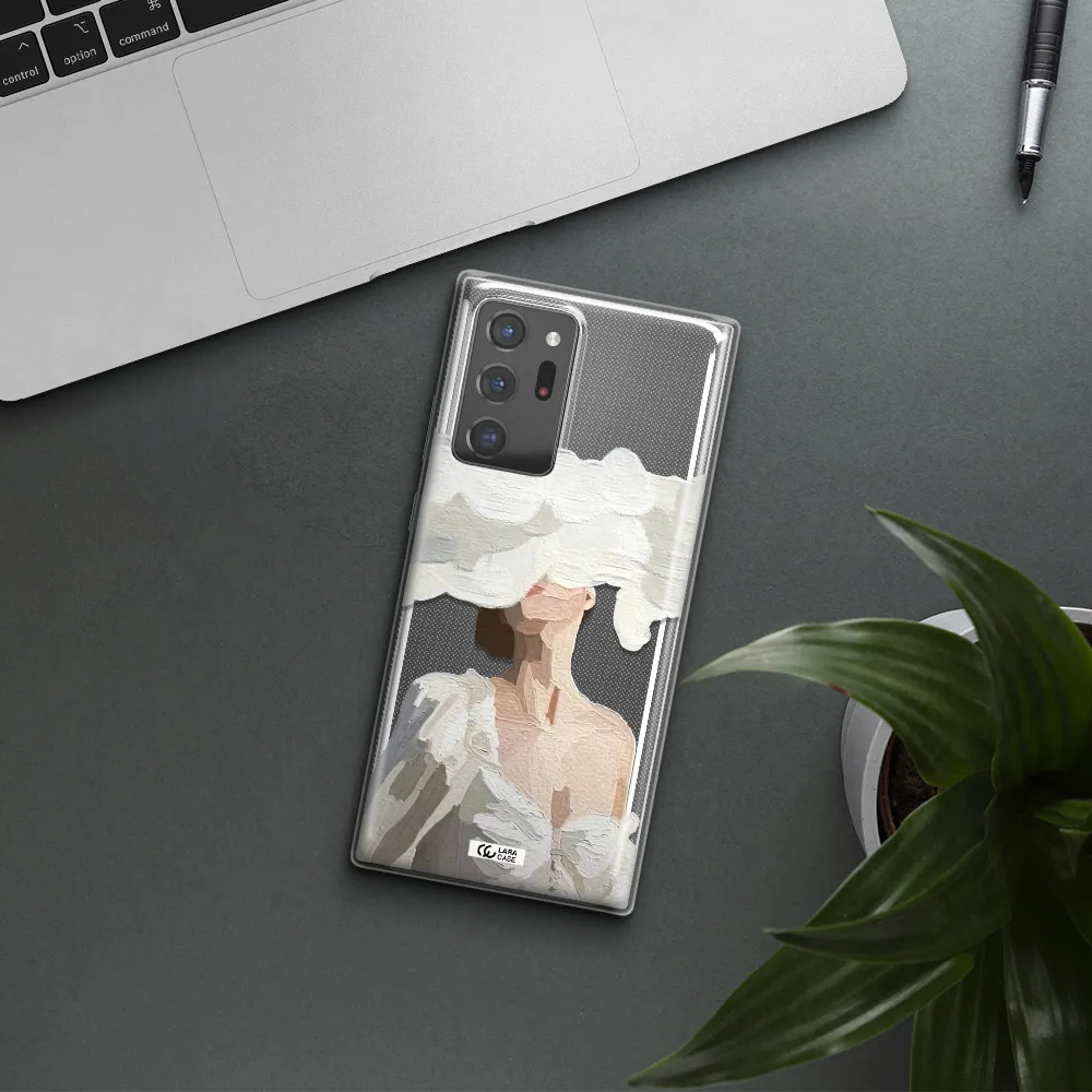a woman with a cloud covering her face Samsung Note 20 Ultra Clear TPU Case