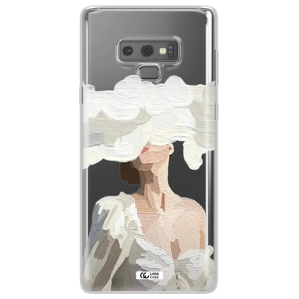 a woman with a cloud covering her face Samsung Note 9 Clear TPU Case