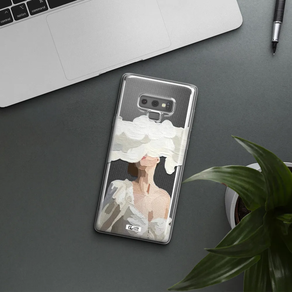 a woman with a cloud covering her face Samsung Note 9 Clear TPU Case