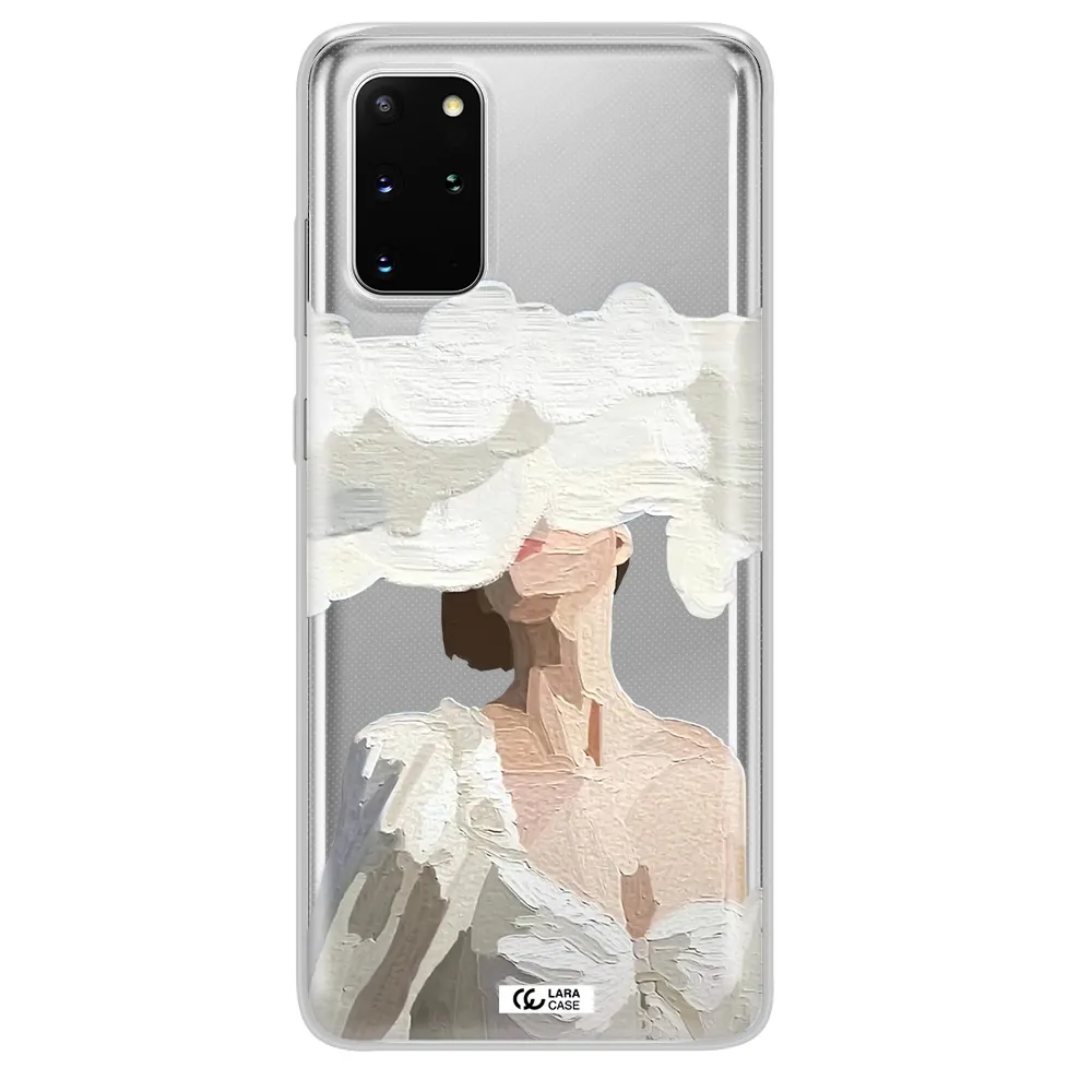a woman with a cloud covering her face Samsung S 20 Plus Clear TPU Case