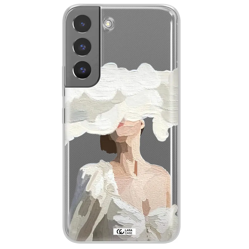 a woman with a cloud covering her face Samsung S 22 Plus Clear TPU Case