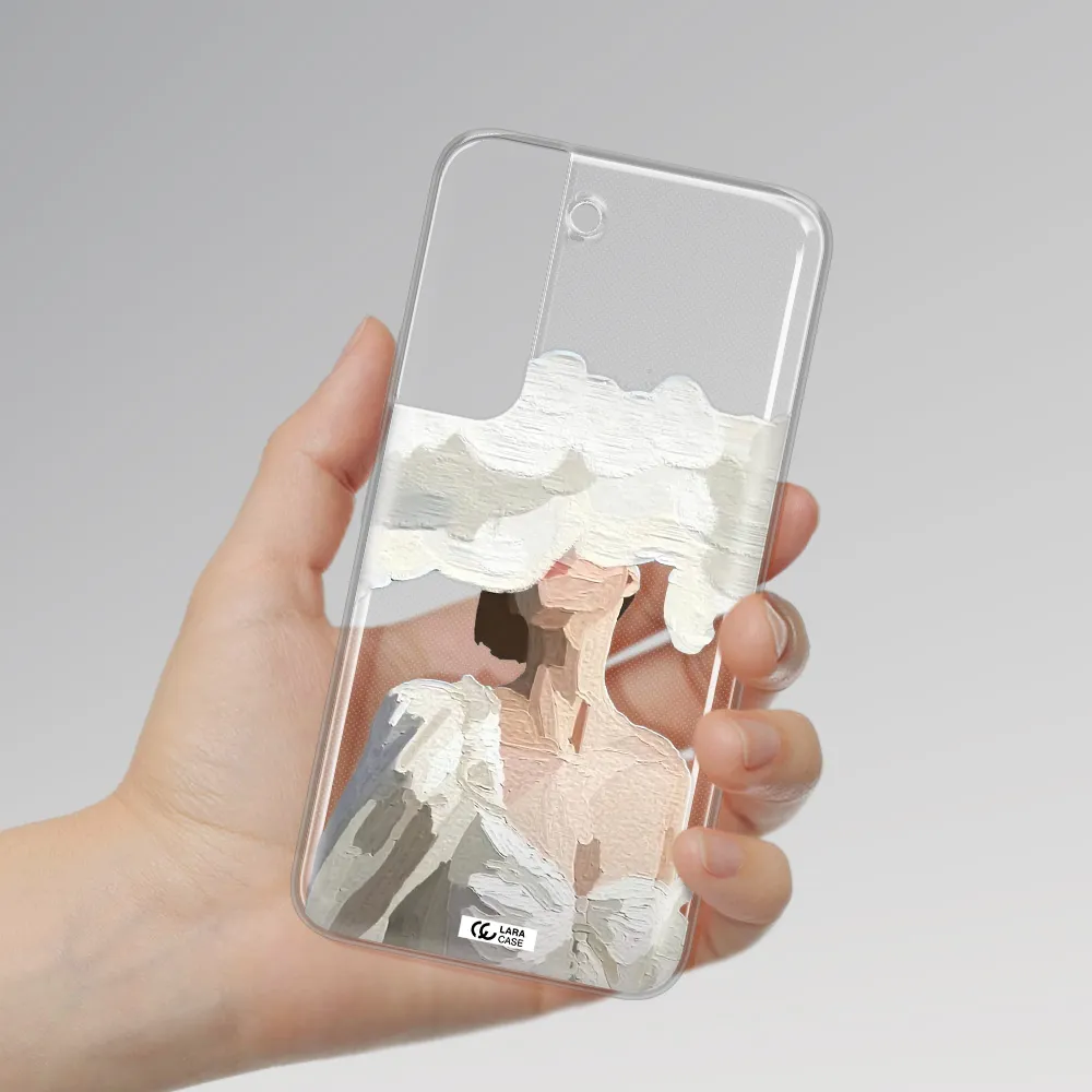a woman with a cloud covering her face Samsung S 22 Plus Clear TPU Case