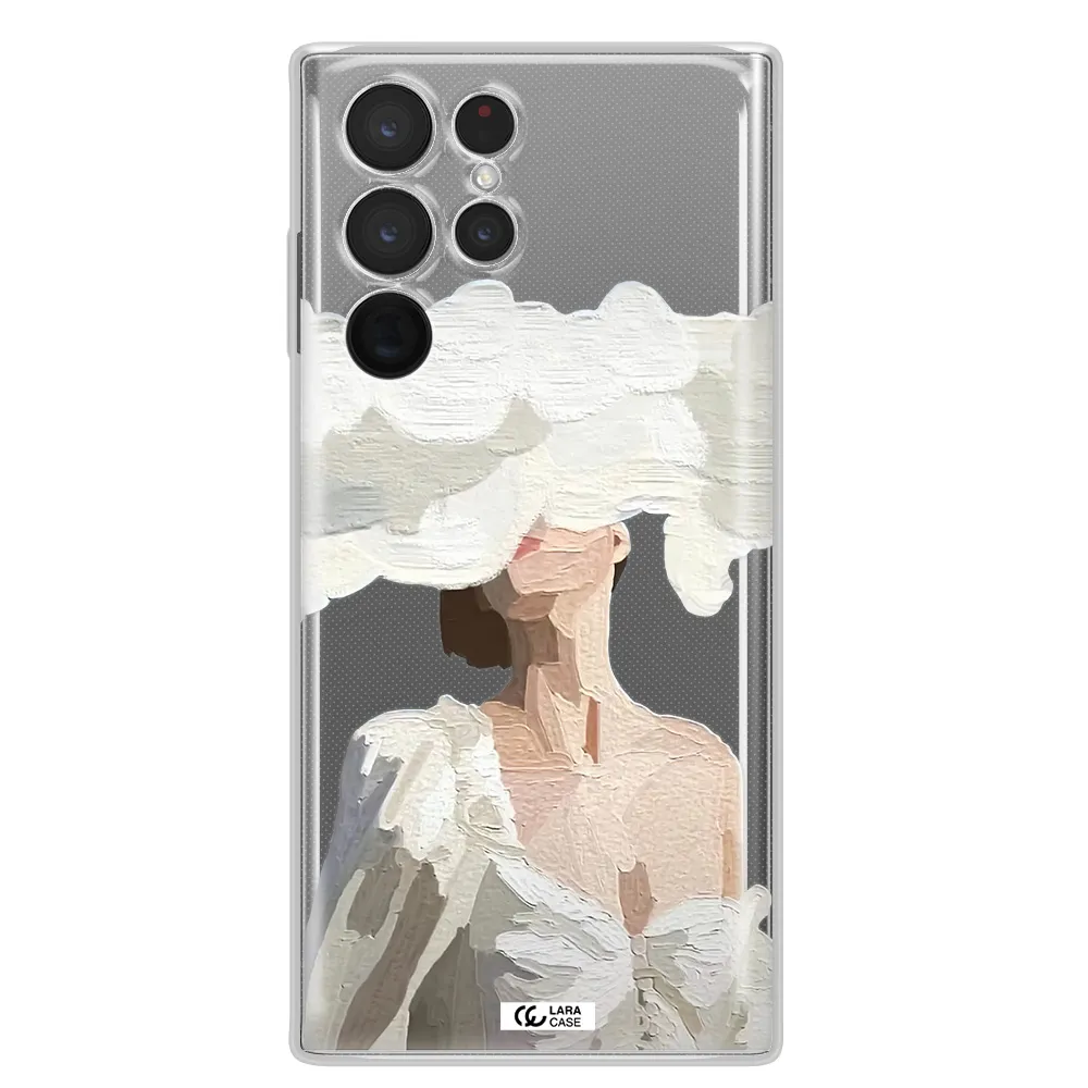 a woman with a cloud covering her face Samsung S 22 Ultra Clear TPU Case