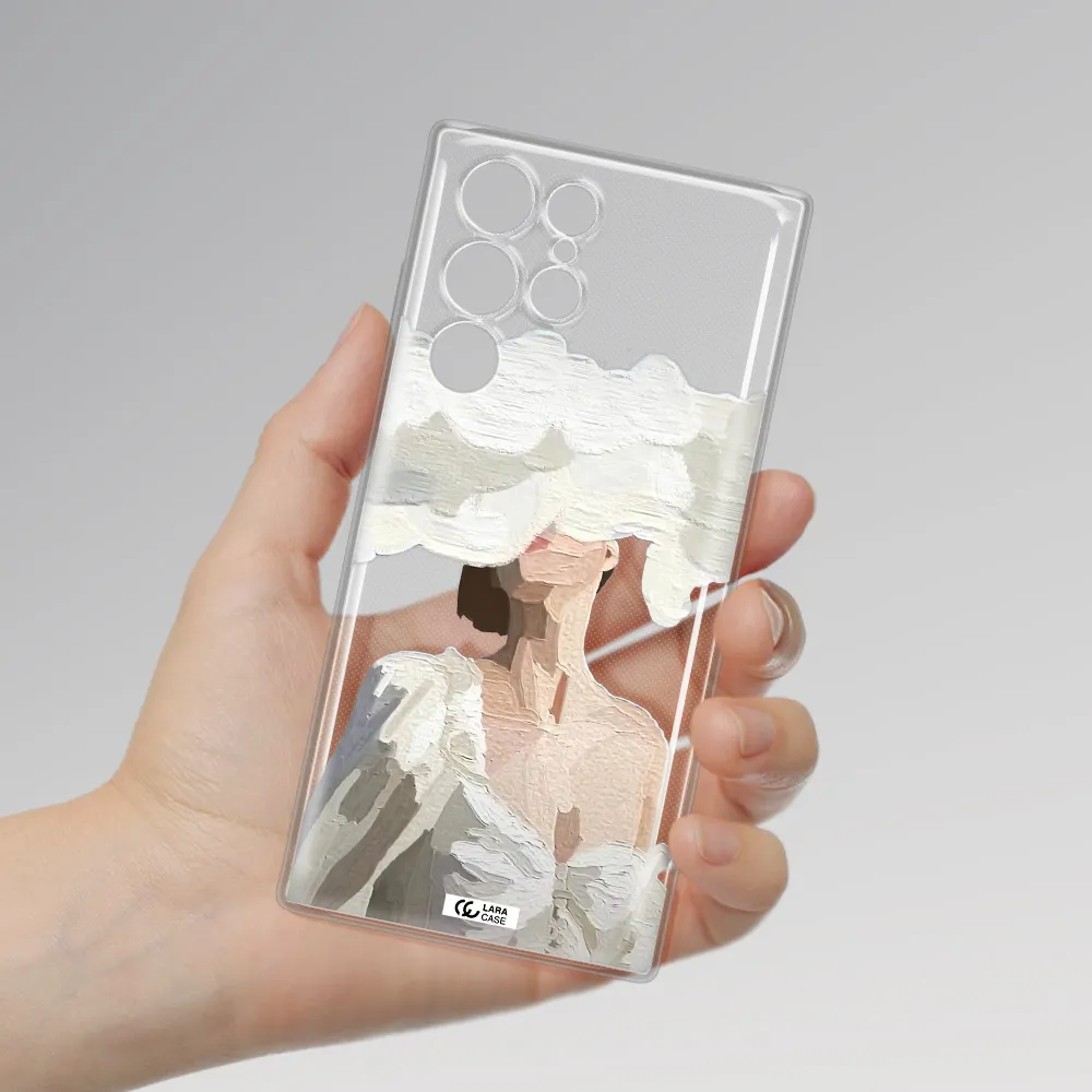 a woman with a cloud covering her face Samsung S 22 Ultra Clear TPU Case