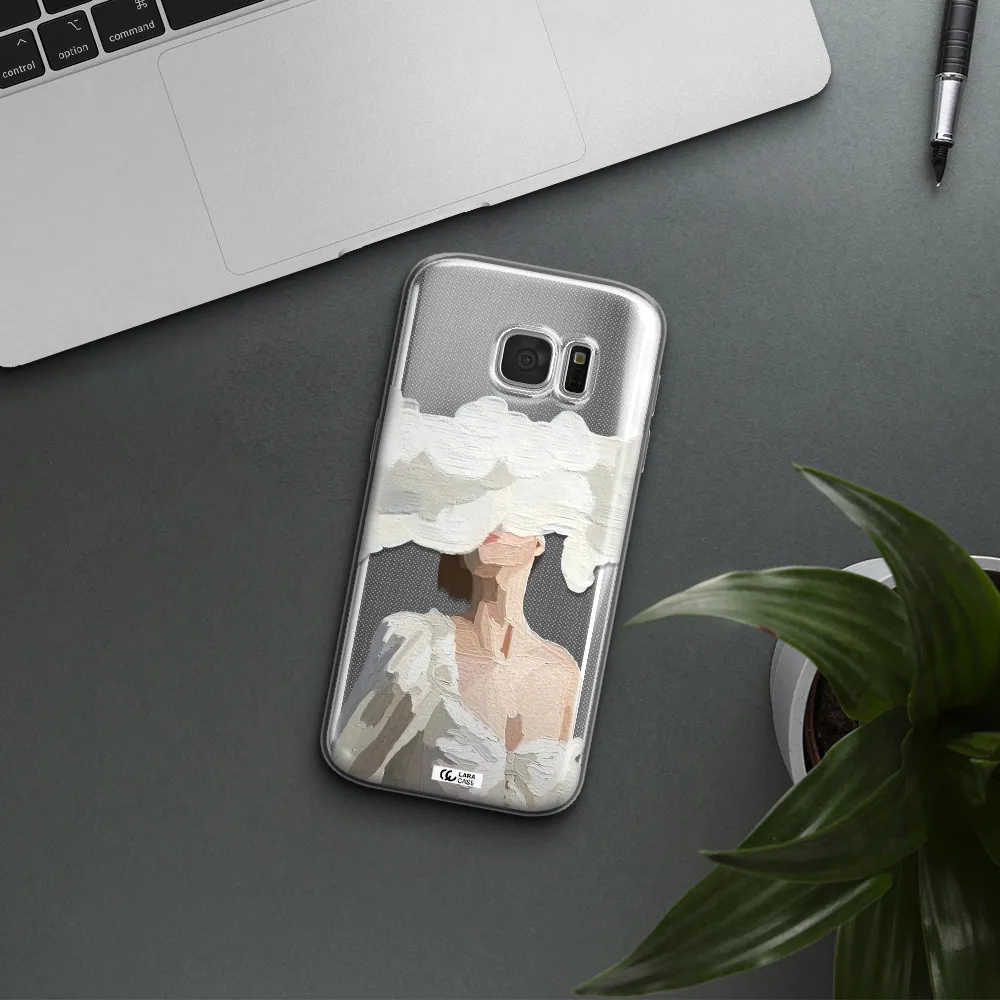 a woman with a cloud covering her face Samsung S 7 Clear TPU Case