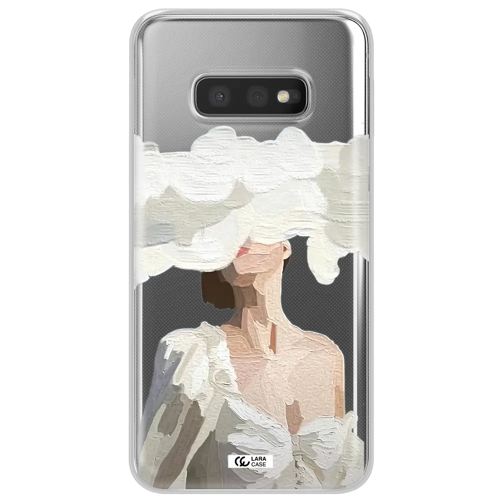 a woman with a cloud covering her face Samsung S10e Clear TPU Case