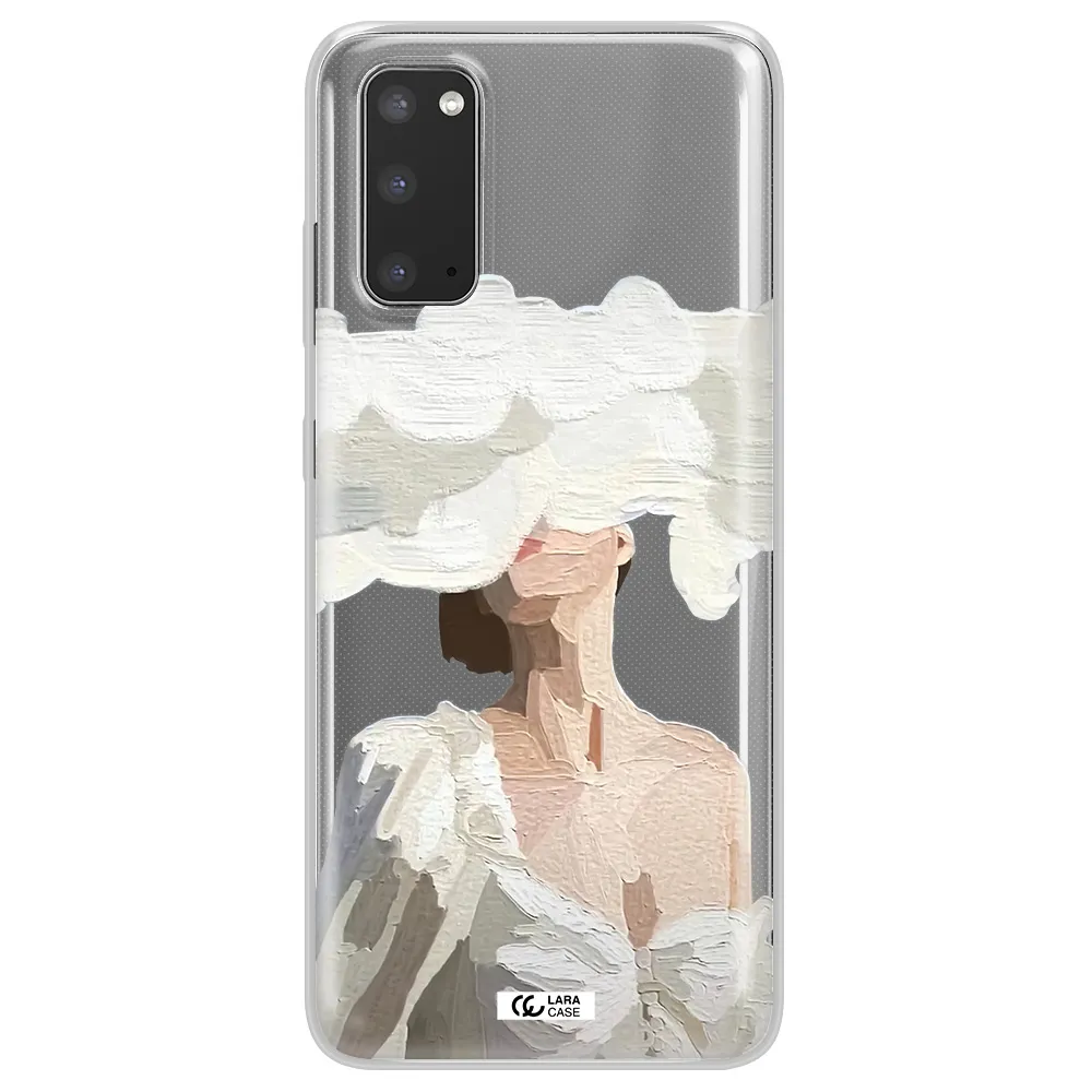 a woman with a cloud covering her face Samsung S20 Clear TPU Case