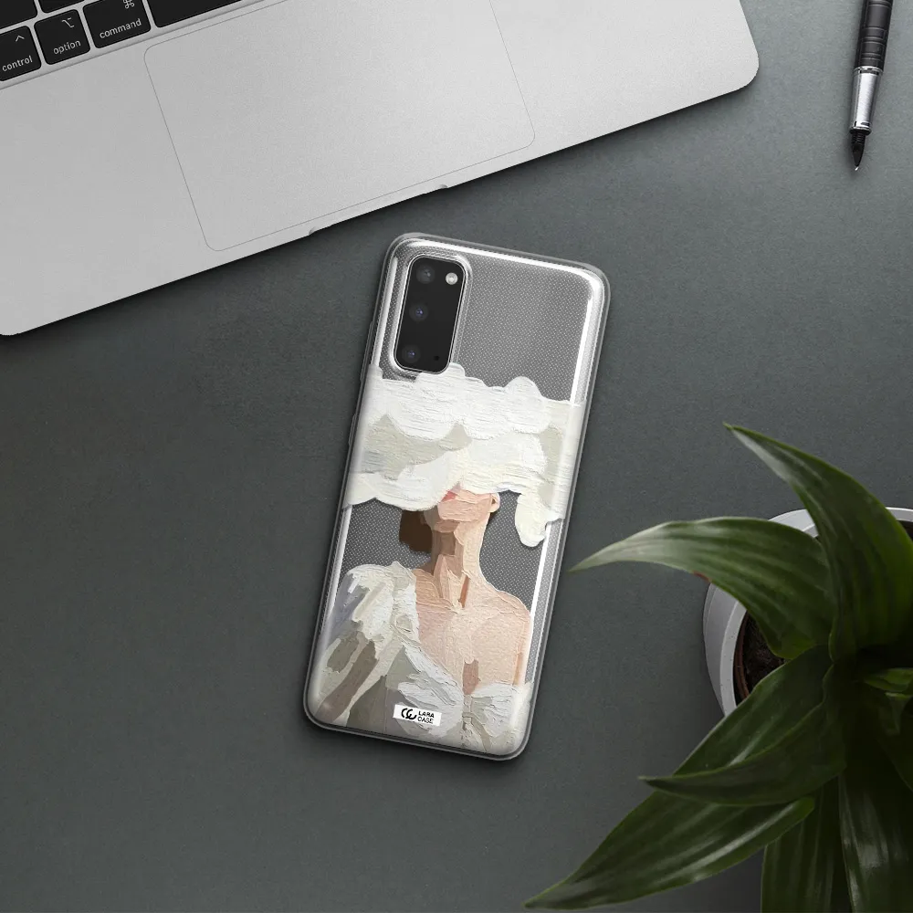 a woman with a cloud covering her face Samsung S20 Clear TPU Case