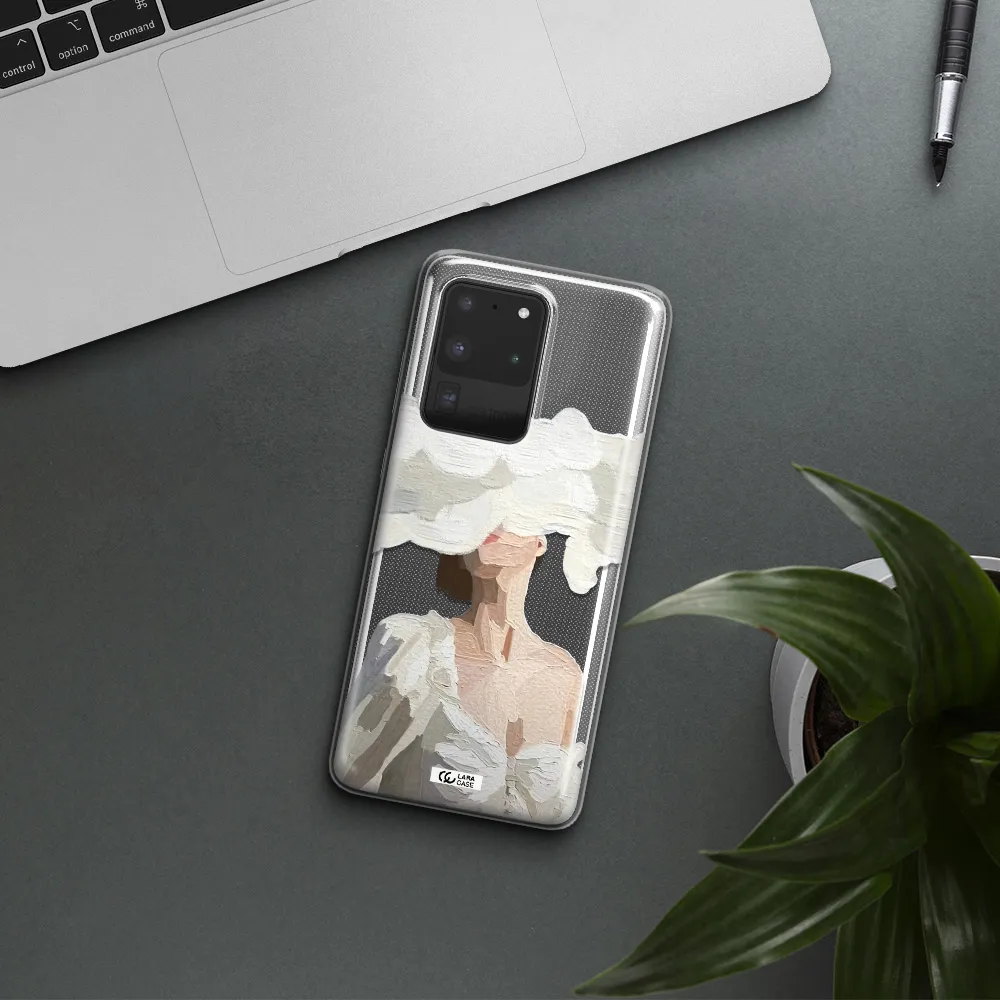 a woman with a cloud covering her face Samsung S20 Ultra Clear TPU Case