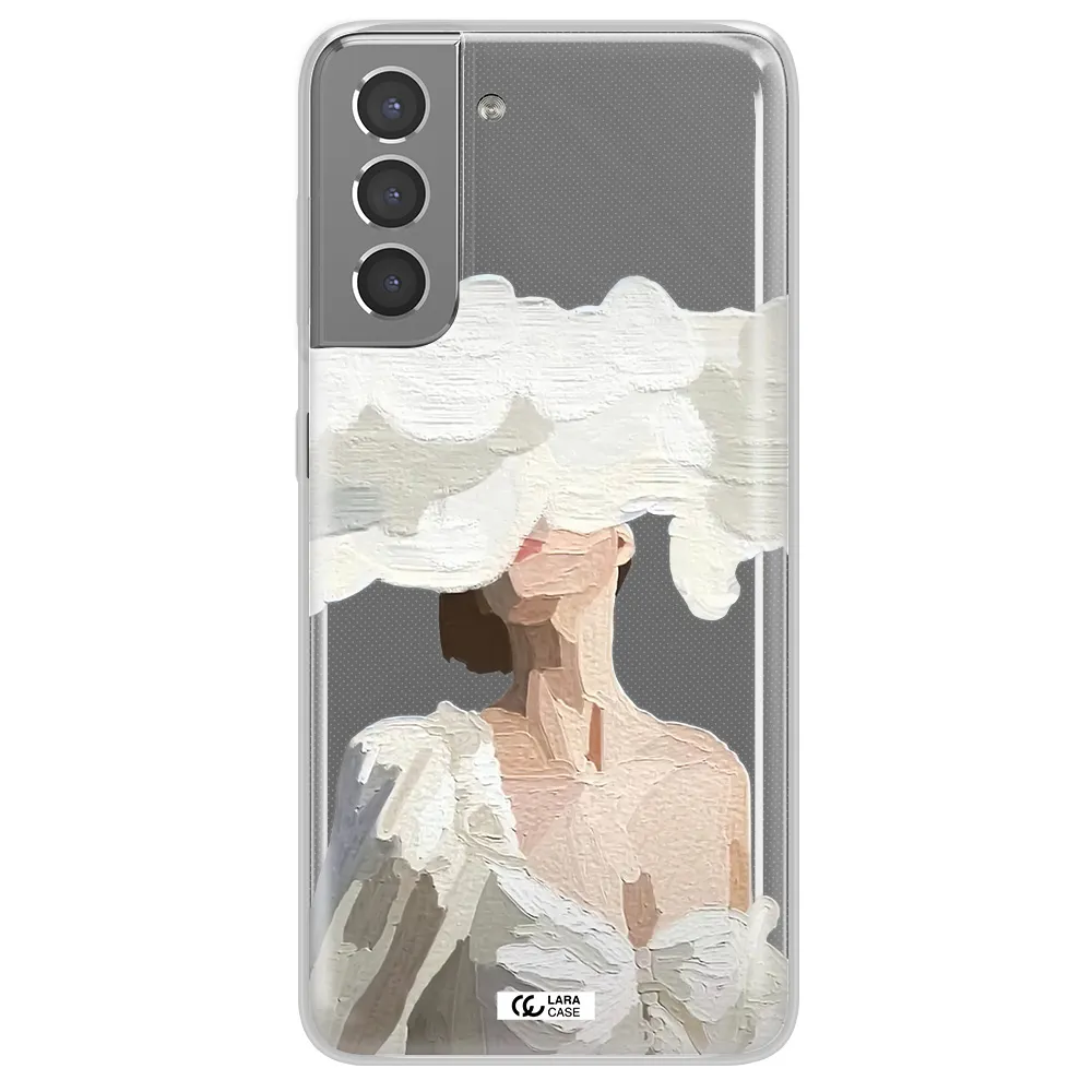 a woman with a cloud covering her face Samsung S21 Plus Clear TPU Case