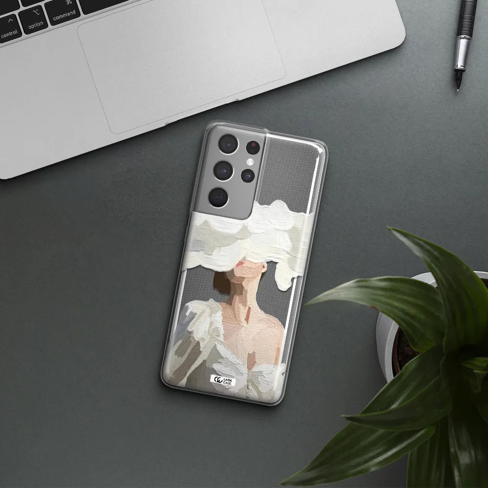a woman with a cloud covering her face Samsung S21 Ultra Clear TPU Case