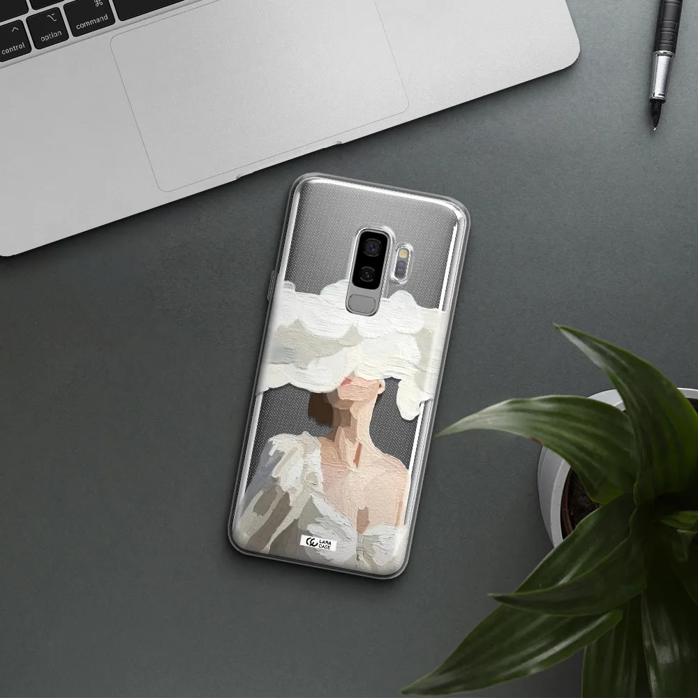 a woman with a cloud covering her face Samsung S9 Plus Clear TPU Case