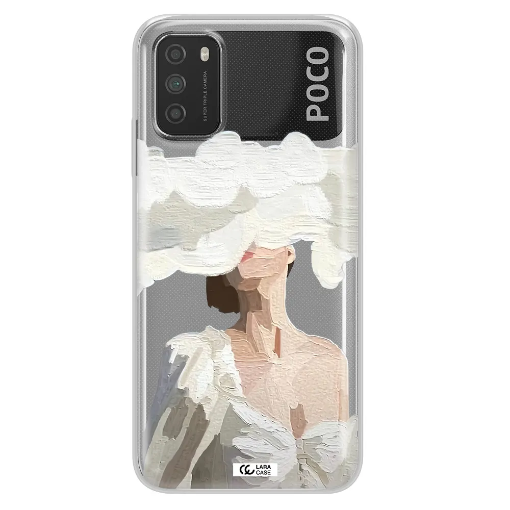 a woman with a cloud covering her face Xiaomi Poco M3 Clear TPU Case