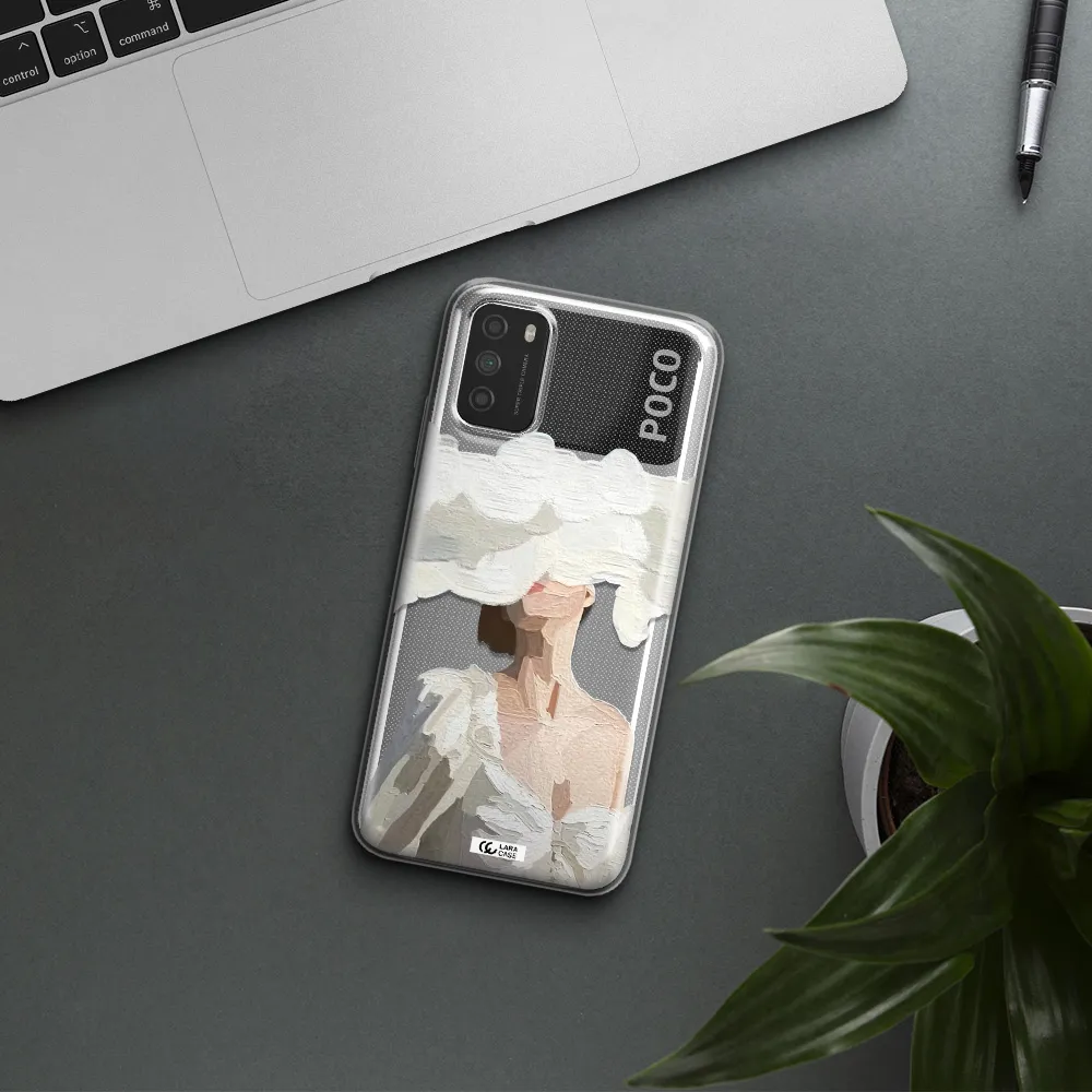 a woman with a cloud covering her face Xiaomi Poco M3 Clear TPU Case