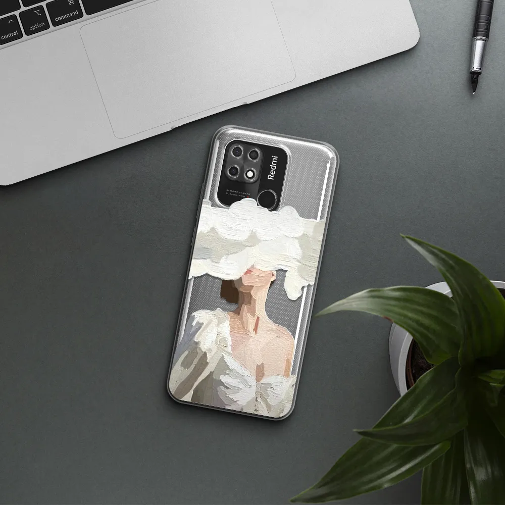 a woman with a cloud covering her face Xiaomi Redmi 10C Clear TPU Case