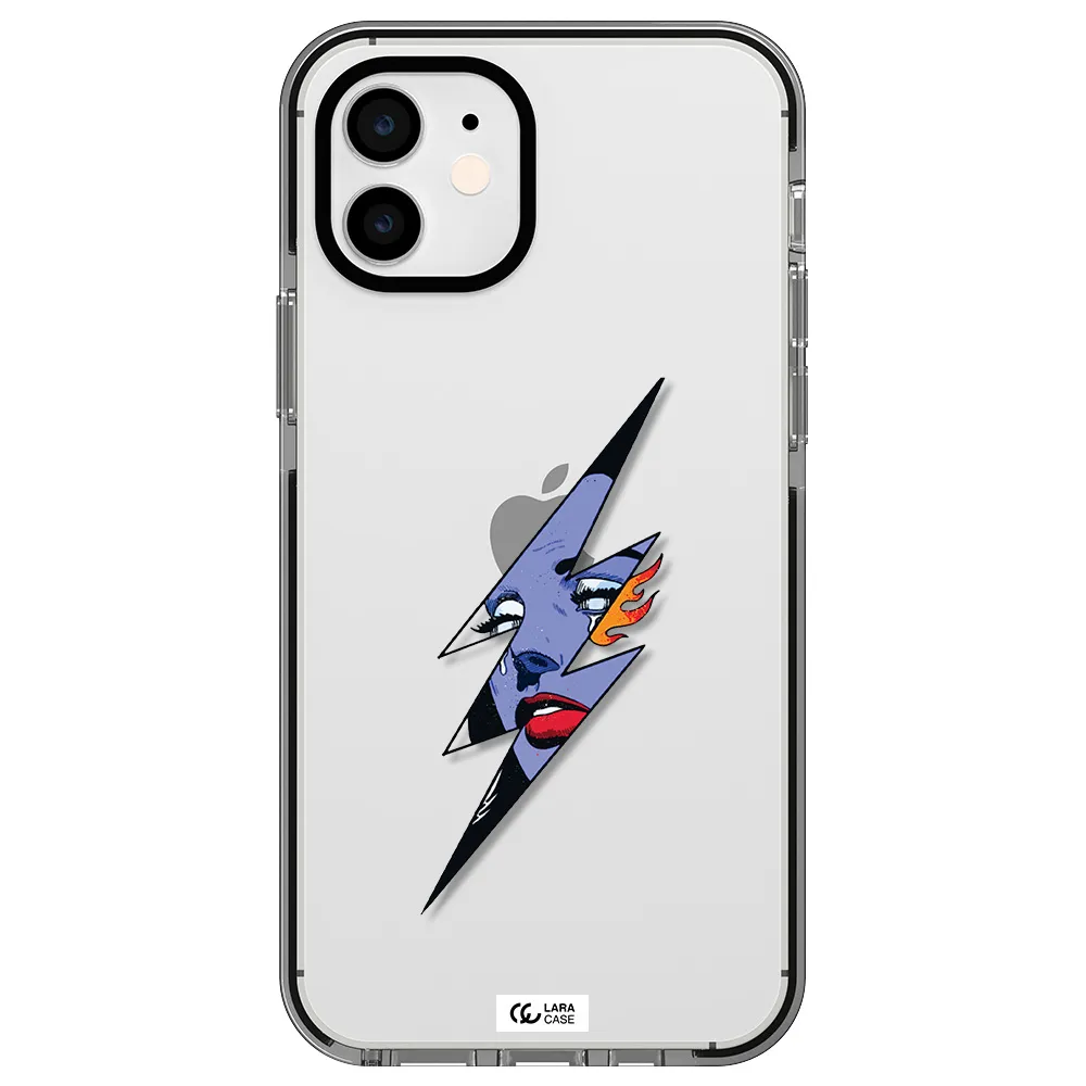 a lightning bolt with a woman's face Apple iPhone 11 impact black border Case
