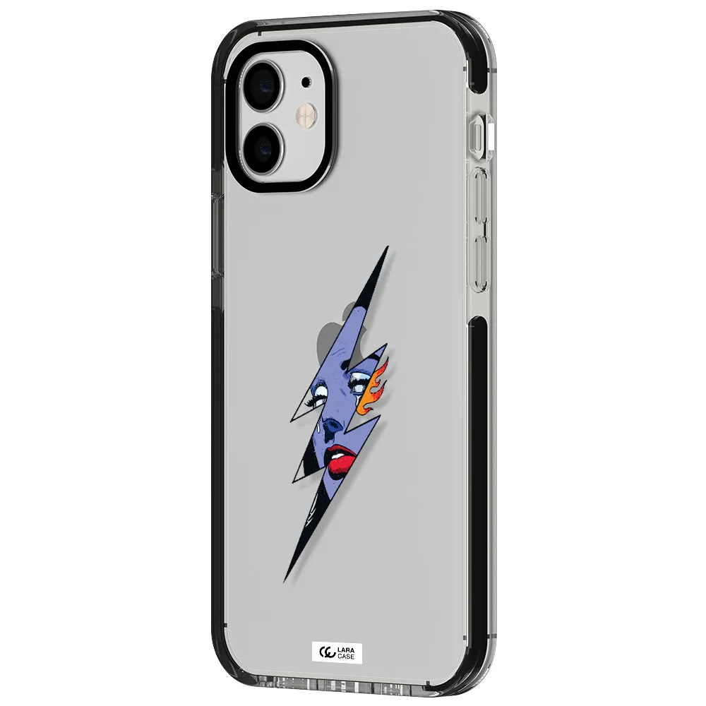a lightning bolt with a woman's face Apple iPhone 11 impact black border Case