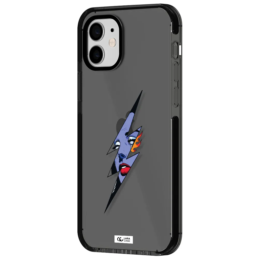 a lightning bolt with a woman's face Apple iPhone 11 impact Smoke Black Case
