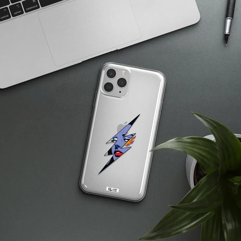 a lightning bolt with a woman's face Apple iPhone 11 pro Clear TPU Case