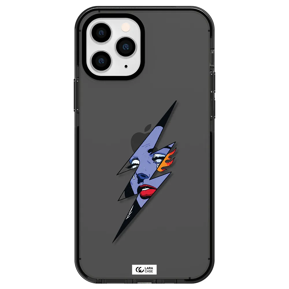 a lightning bolt with a woman's face Apple iPhone 11 pro impact Smoke Black Case