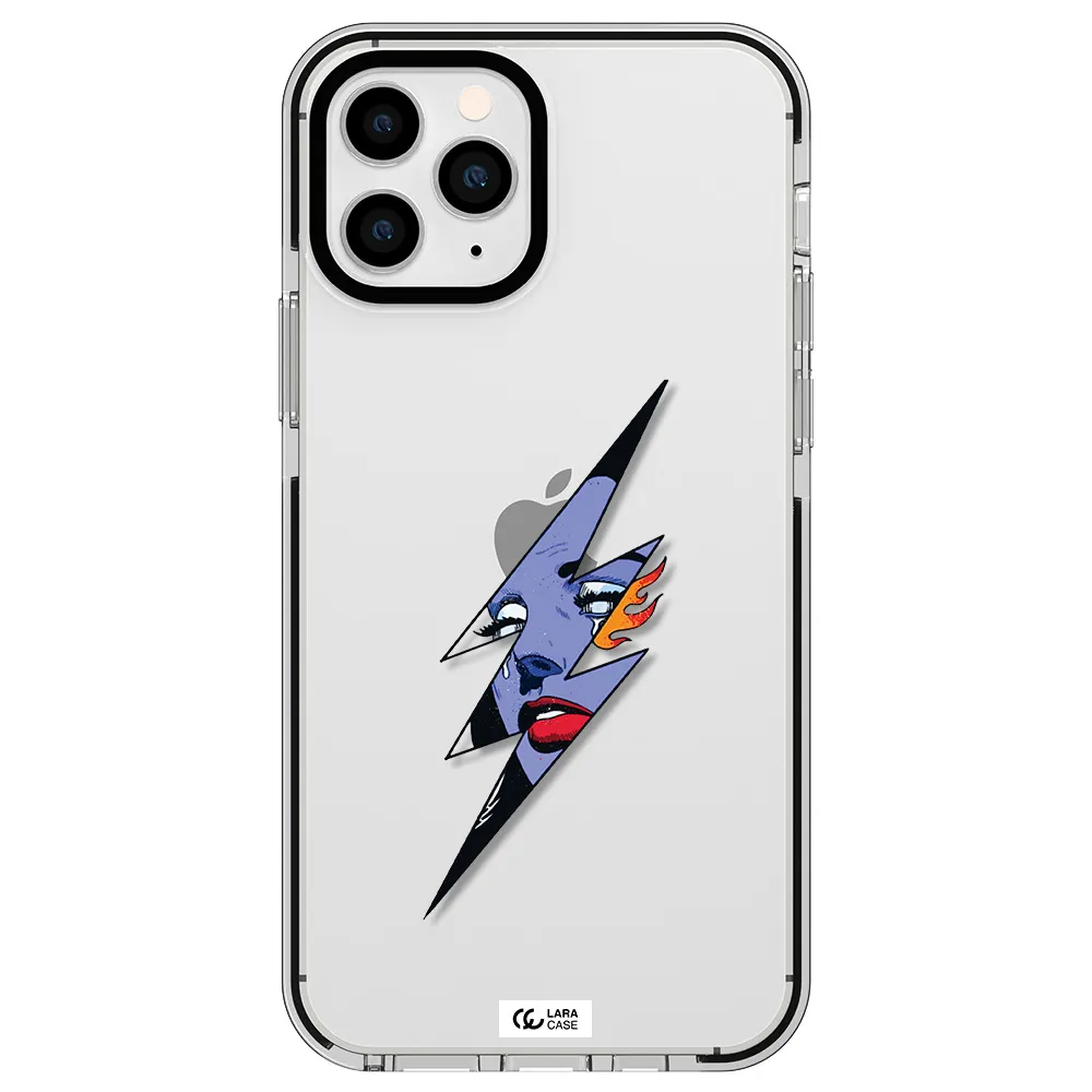 a lightning bolt with a woman's face Apple iPhone 11 pro max impact black border Case