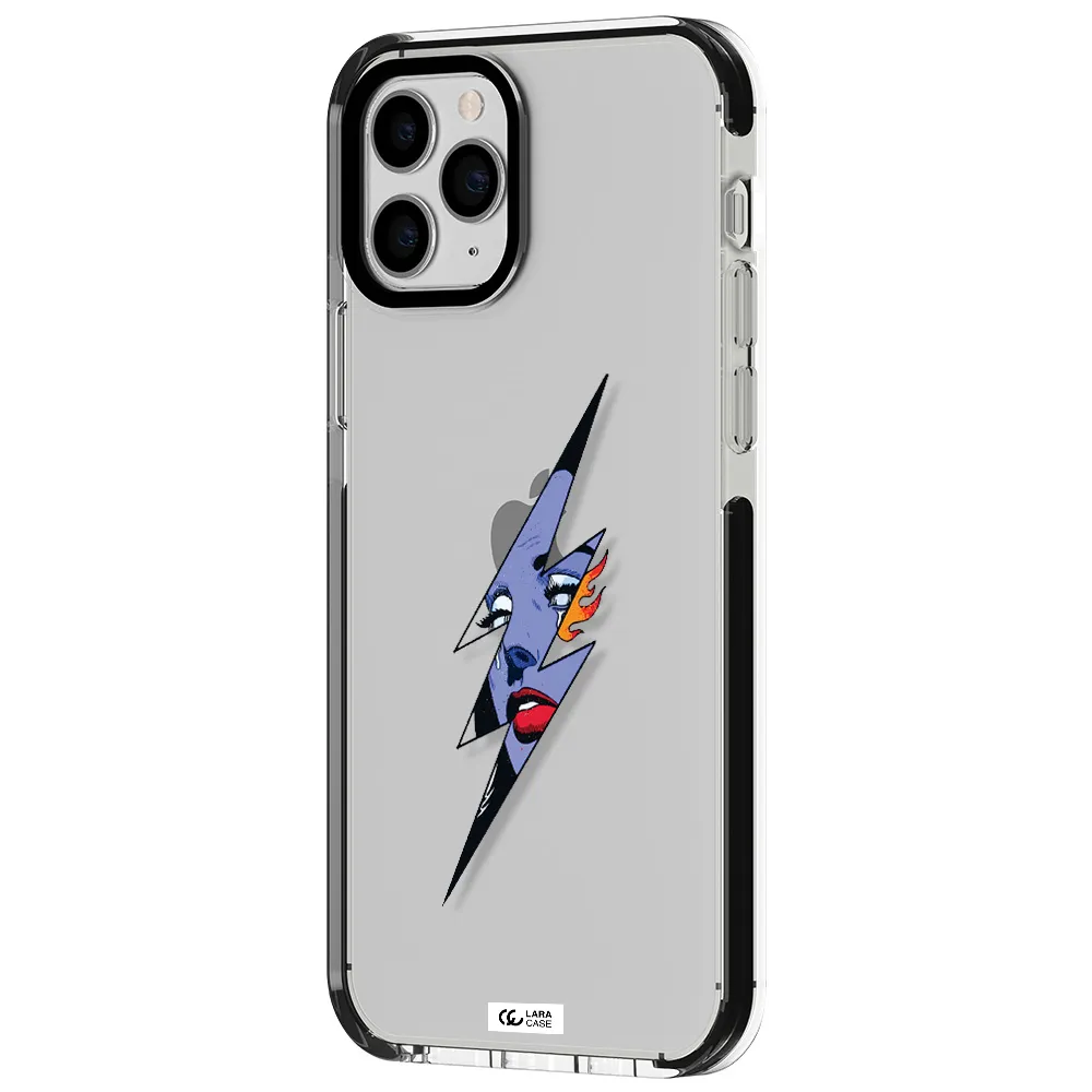a lightning bolt with a woman's face Apple iPhone 11 pro max impact black border Case