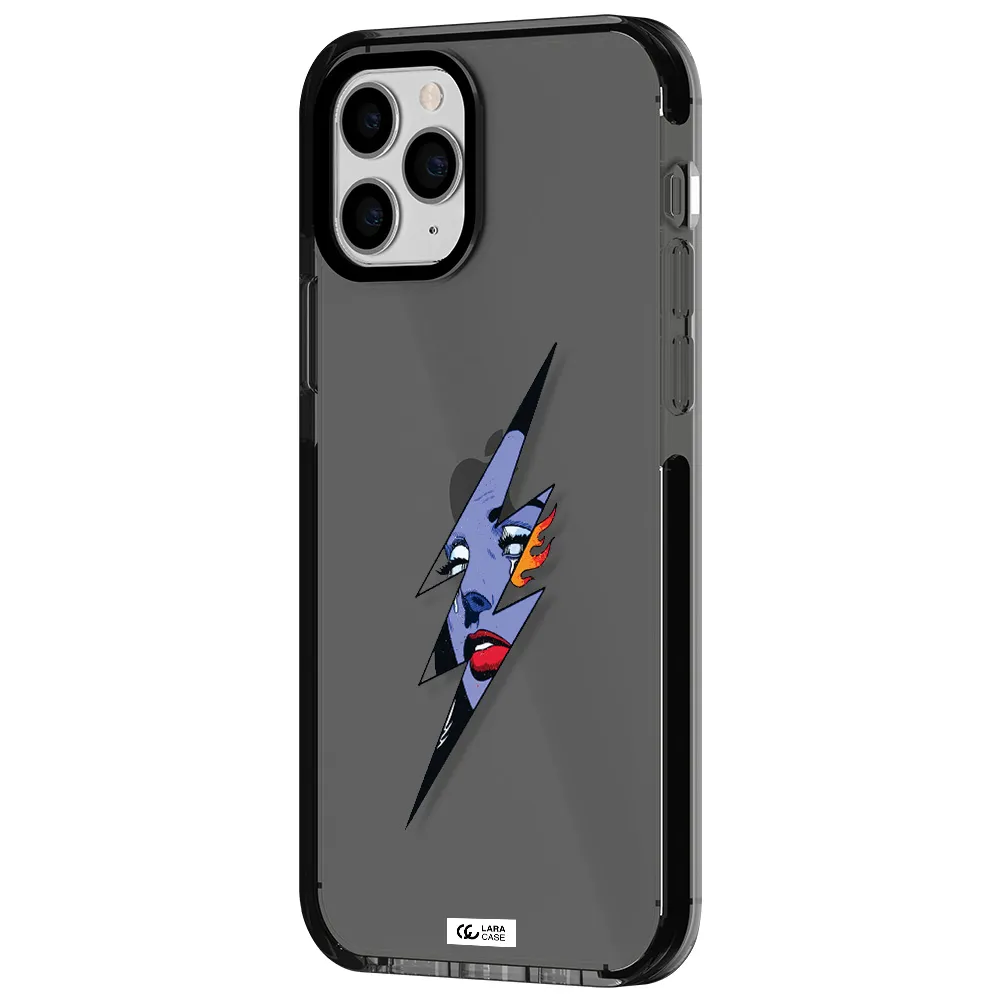 a lightning bolt with a woman's face Apple iPhone 11 pro max impact Smoke Black Case