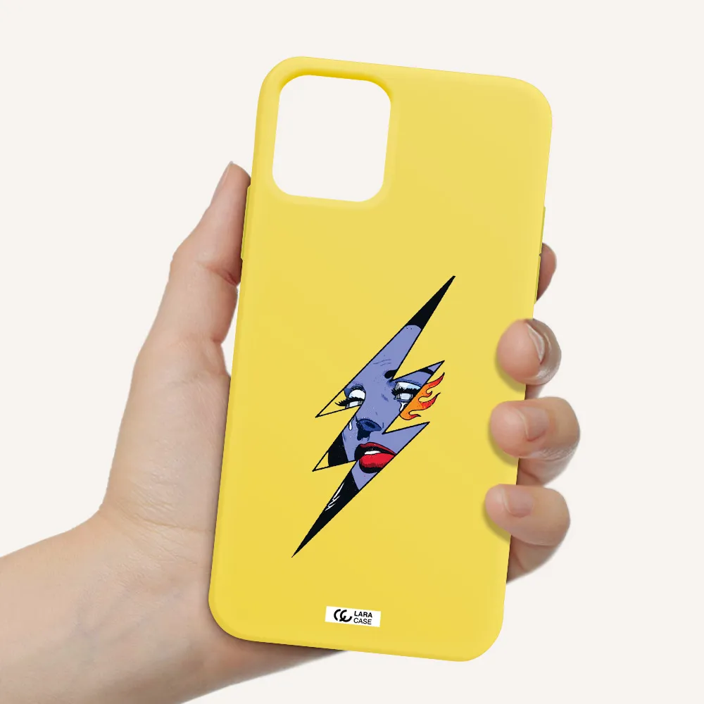 a lightning bolt with a woman's face Apple iPhone 11 pro max Silicone canary yellow Case