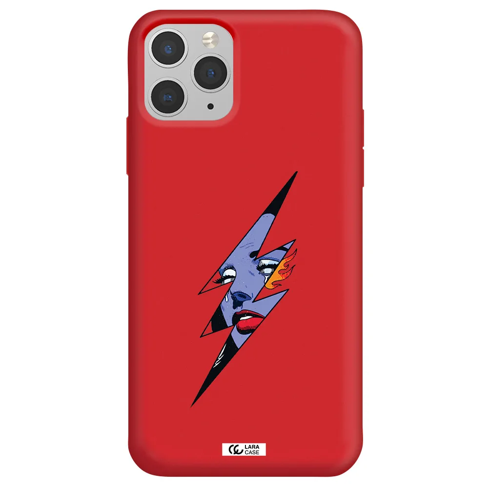 a lightning bolt with a woman's face Apple iPhone 11 pro max Silicone Imperial Red Case
