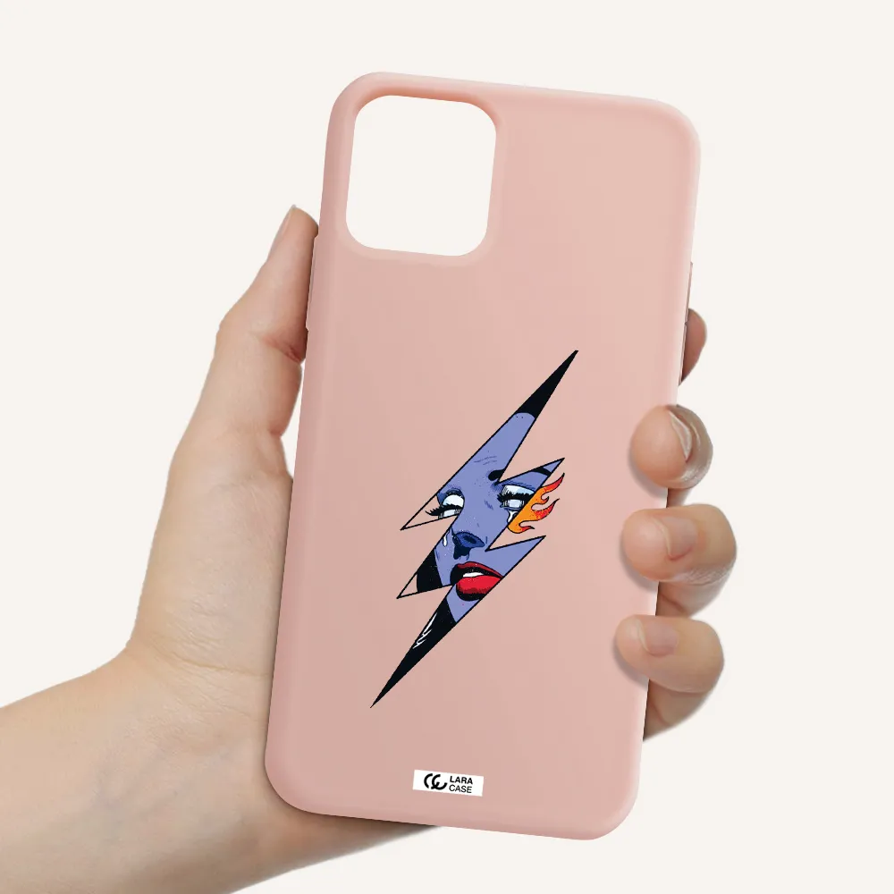 a lightning bolt with a woman's face Apple iPhone 11 pro max Silicone pastel pink Case