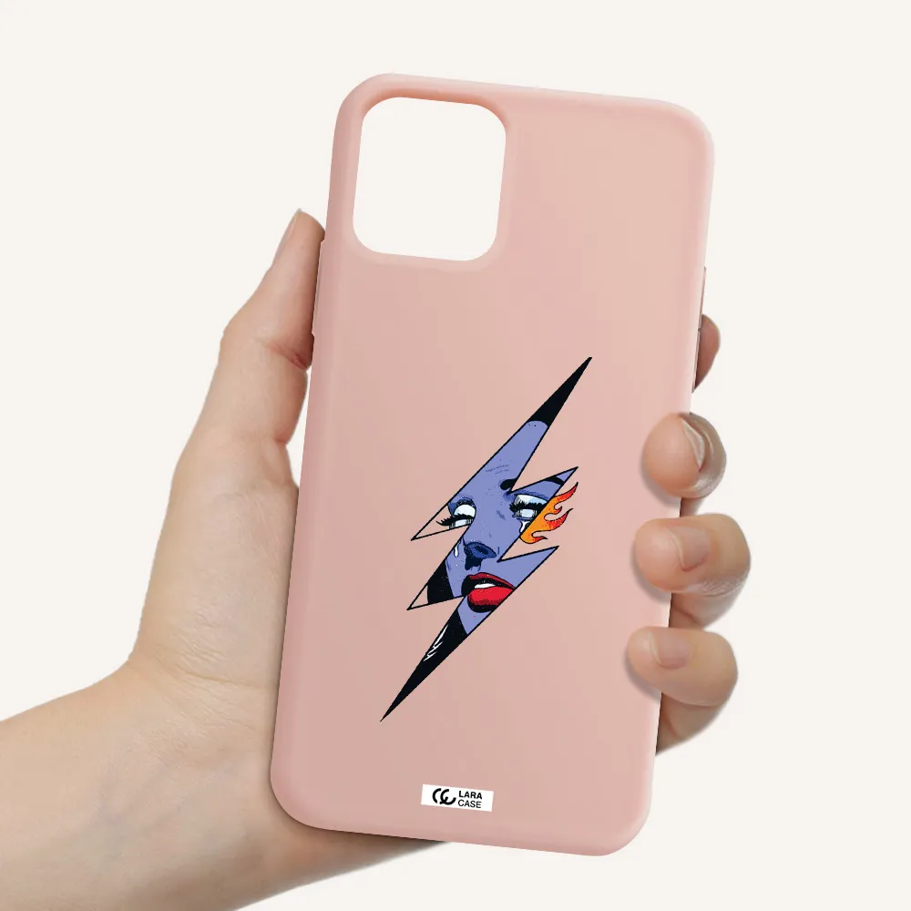 a lightning bolt with a woman's face Apple iPhone 11 pro Silicone pastel pink Case