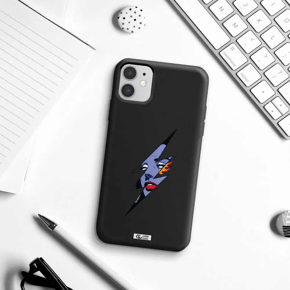 a lightning bolt with a woman's face Apple iPhone 11 Silicone black Case