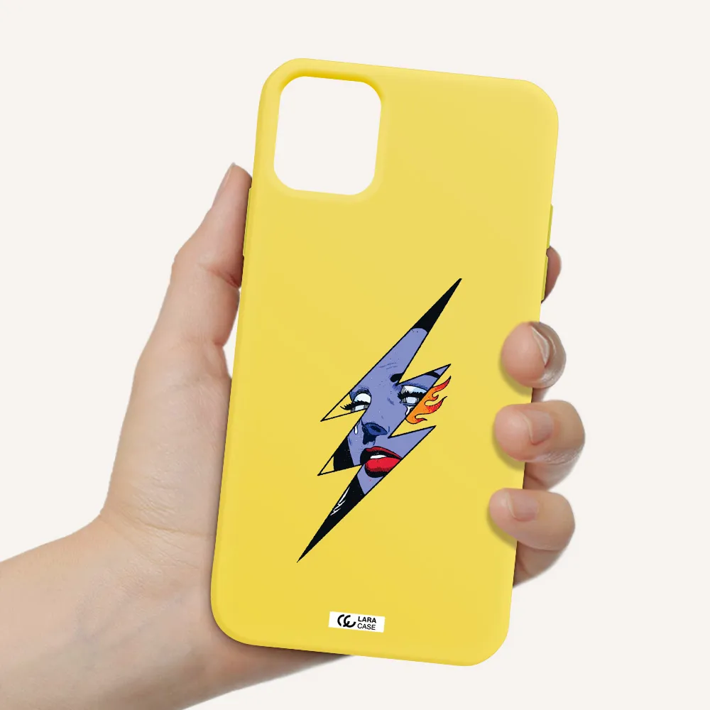 a lightning bolt with a woman's face Apple iPhone 11 Silicone canary yellow Case