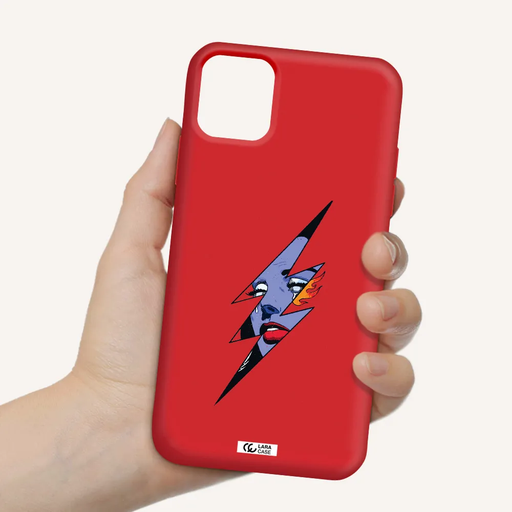 a lightning bolt with a woman's face Apple iPhone 11 Silicone Imperial Red Case