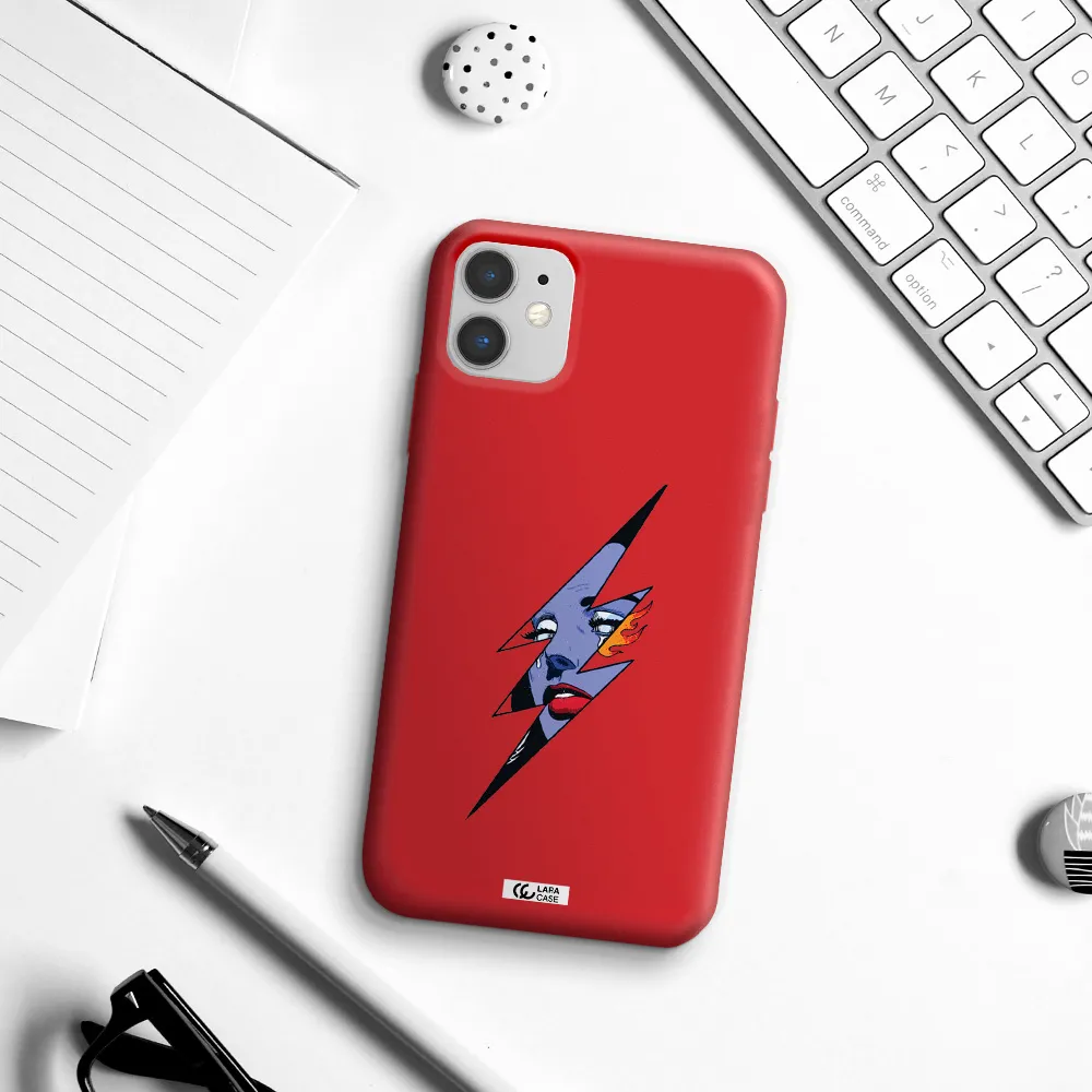 a lightning bolt with a woman's face Apple iPhone 11 Silicone Imperial Red Case