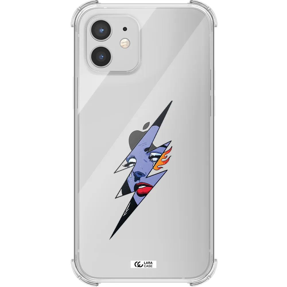 a lightning bolt with a woman's face Apple iPhone 12 Clear PC Case