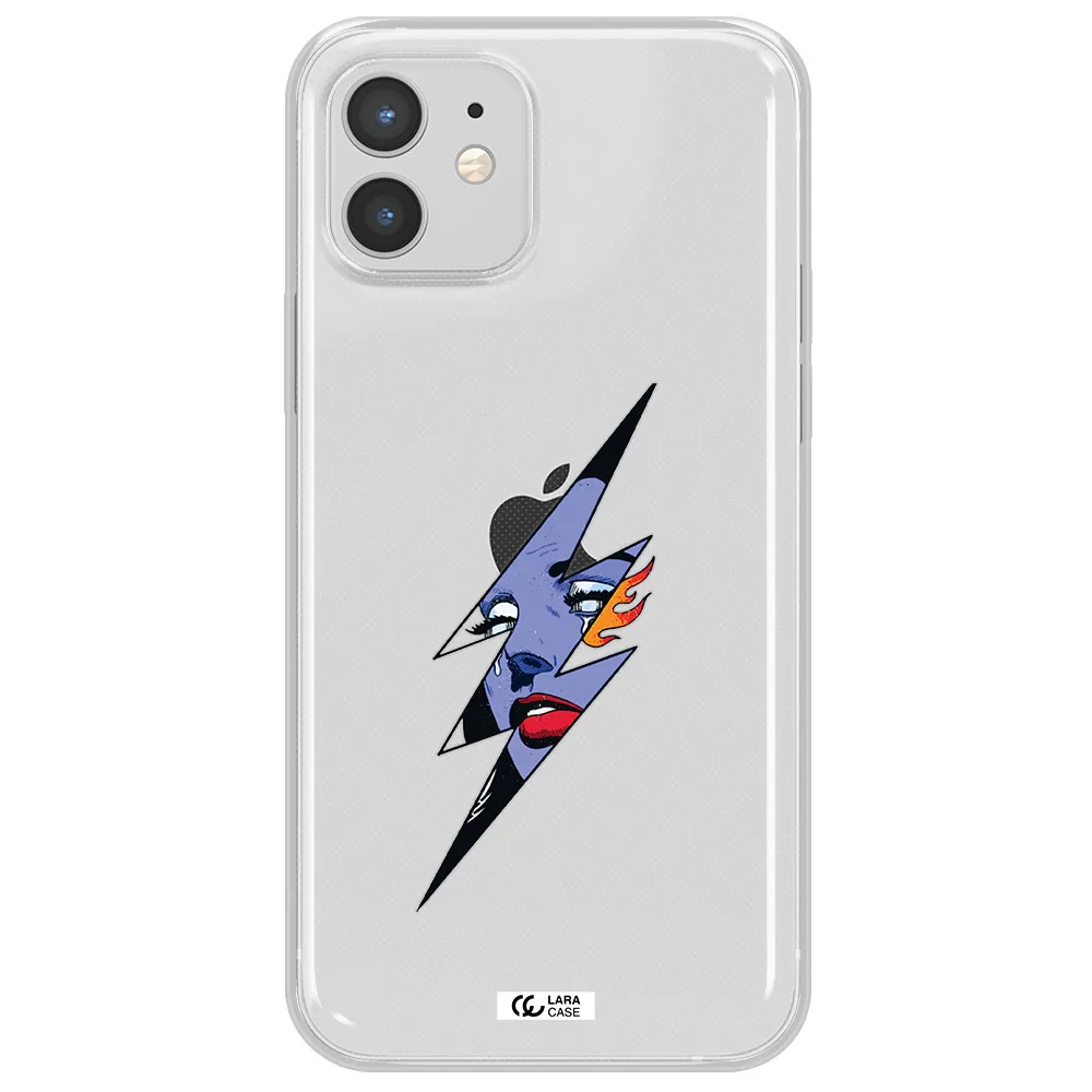 a lightning bolt with a woman's face Apple iPhone 12 Clear TPU Case