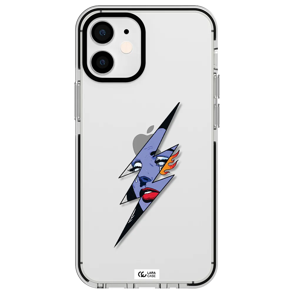 a lightning bolt with a woman's face Apple iPhone 12 mini impact black border Case