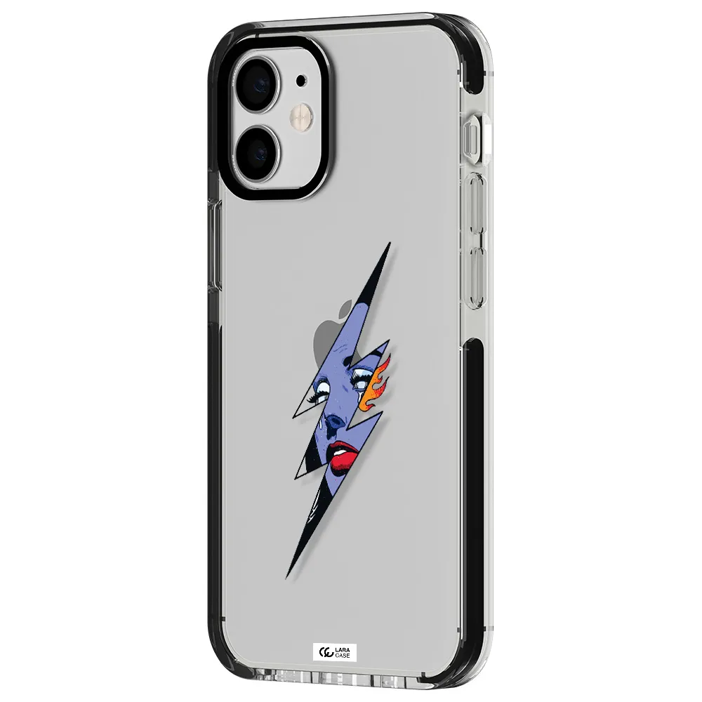 a lightning bolt with a woman's face Apple iPhone 12 mini impact black border Case