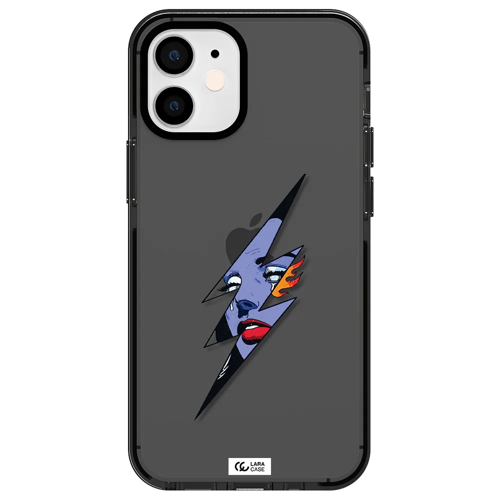 a lightning bolt with a woman's face Apple iPhone 12 mini impact Smoke Black Case