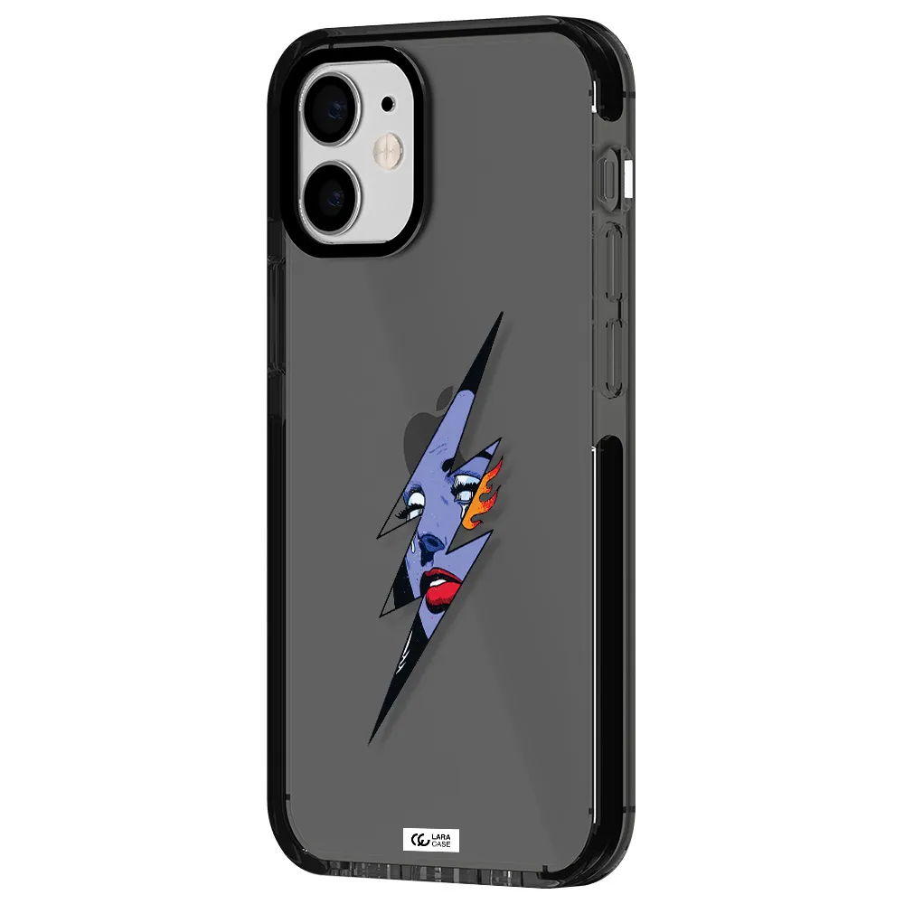 a lightning bolt with a woman's face Apple iPhone 12 mini impact Smoke Black Case