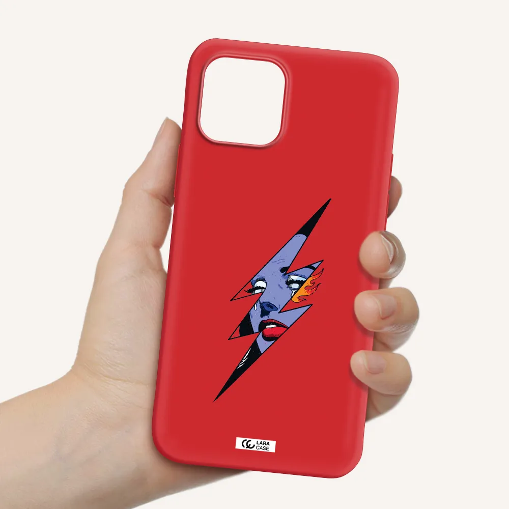 a lightning bolt with a woman's face Apple iPhone 12 mini Silicone Imperial Red Case
