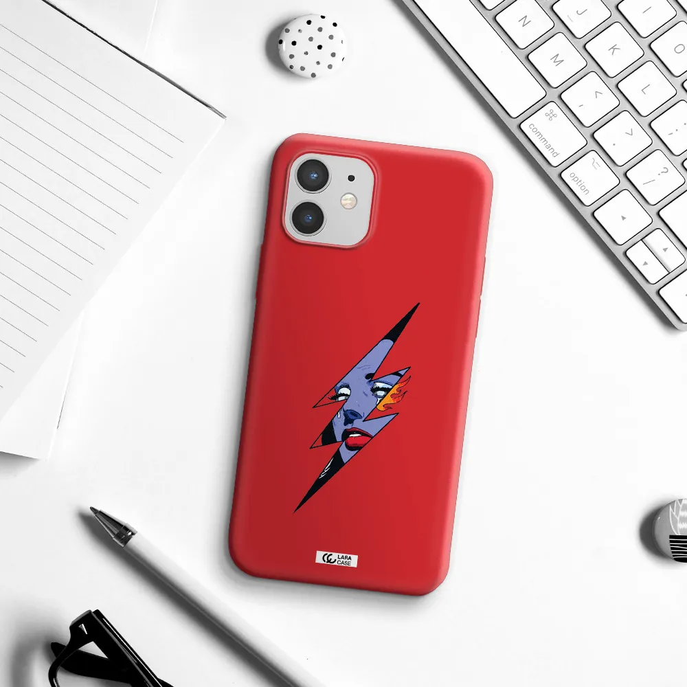 a lightning bolt with a woman's face Apple iPhone 12 mini Silicone Imperial Red Case