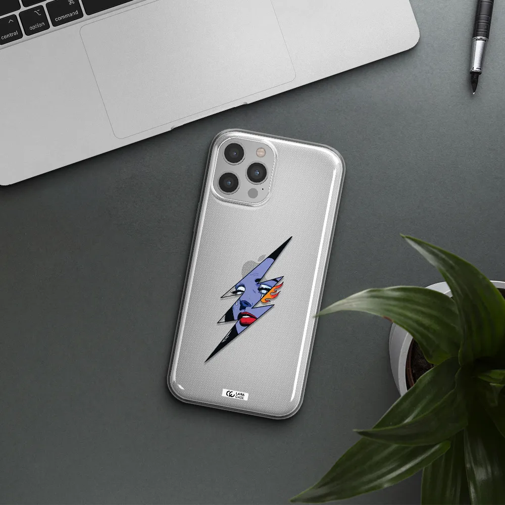 a lightning bolt with a woman's face Apple iPhone 12 pro Clear TPU Case