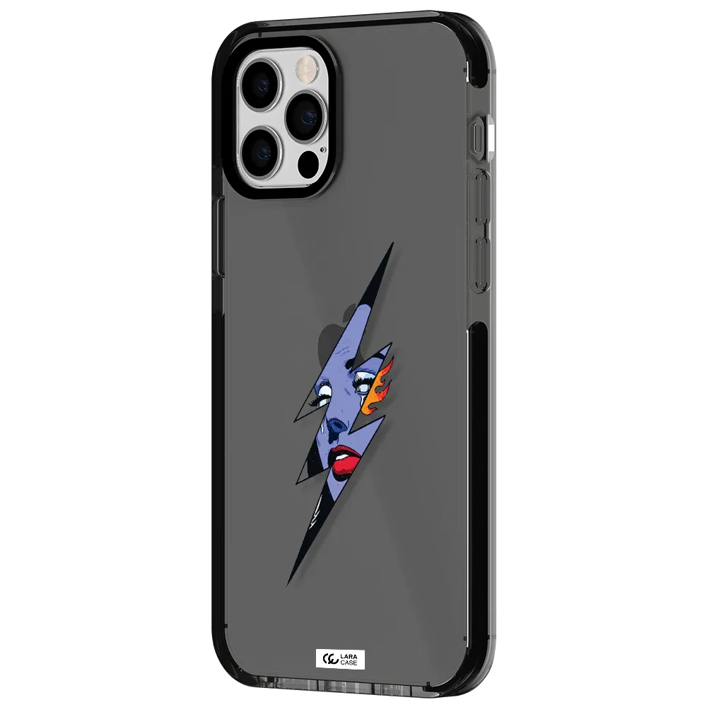 a lightning bolt with a woman's face Apple iPhone 12 pro impact Smoke Black Case