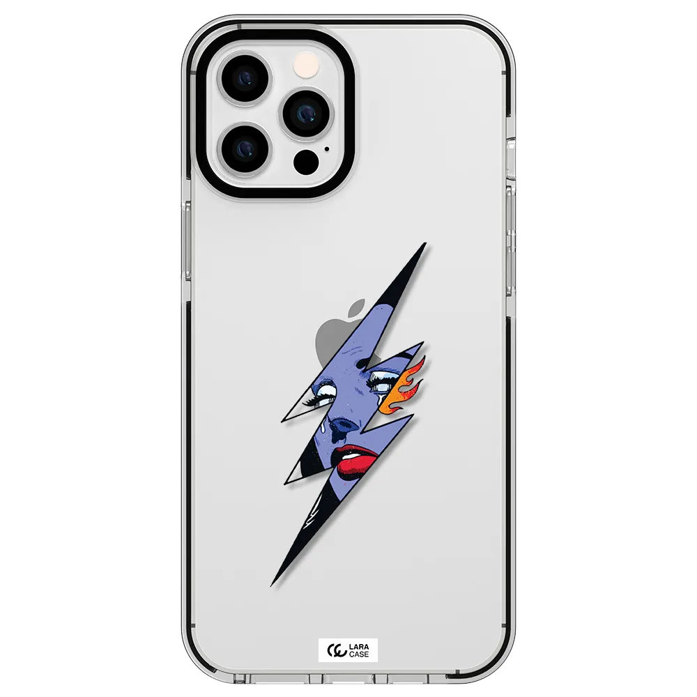 a lightning bolt with a woman's face Apple iPhone 12 pro max impact black border Case