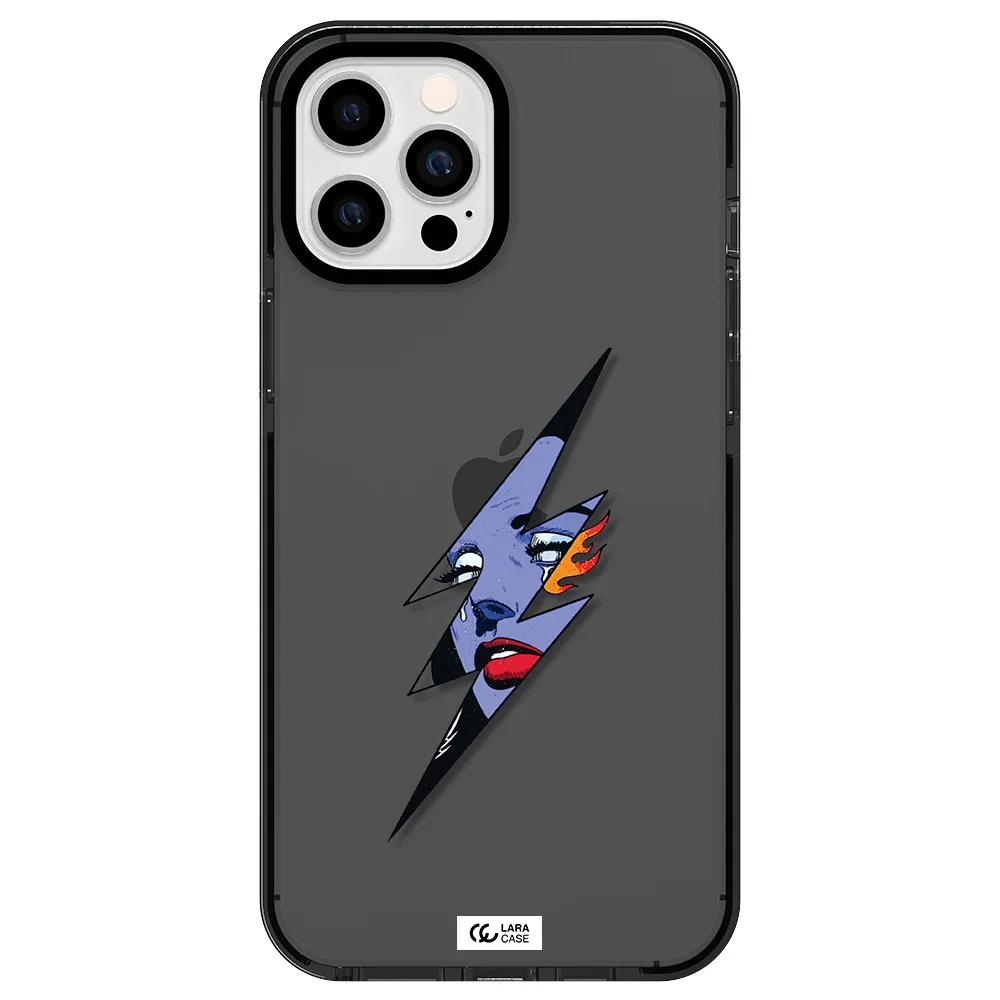 a lightning bolt with a woman's face Apple iPhone 12 pro max impact Smoke Black Case