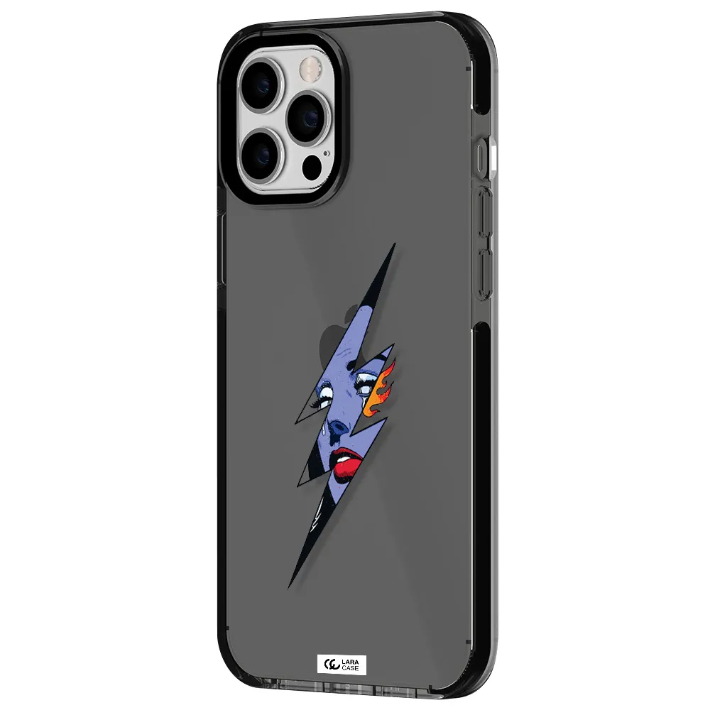 a lightning bolt with a woman's face Apple iPhone 12 pro max impact Smoke Black Case