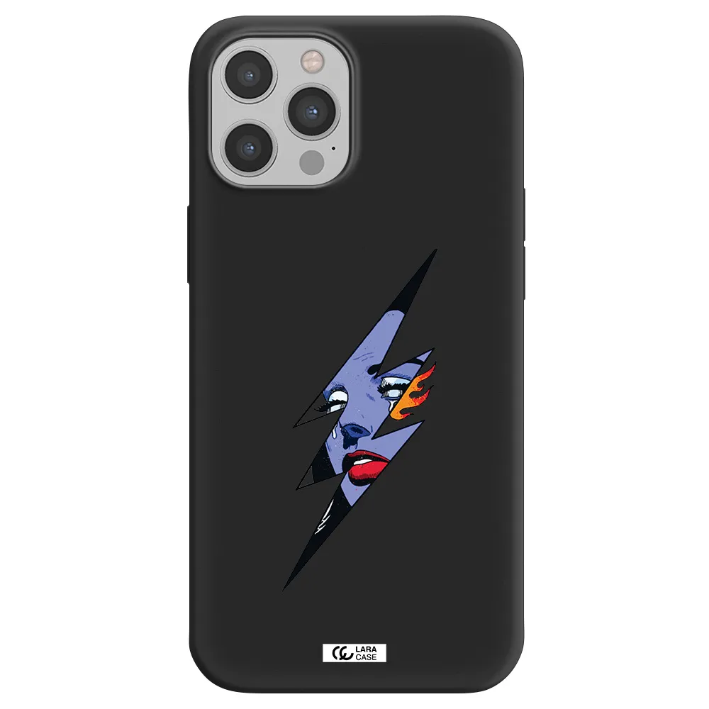 a lightning bolt with a woman's face Apple iPhone 12 pro max Silicone black Case